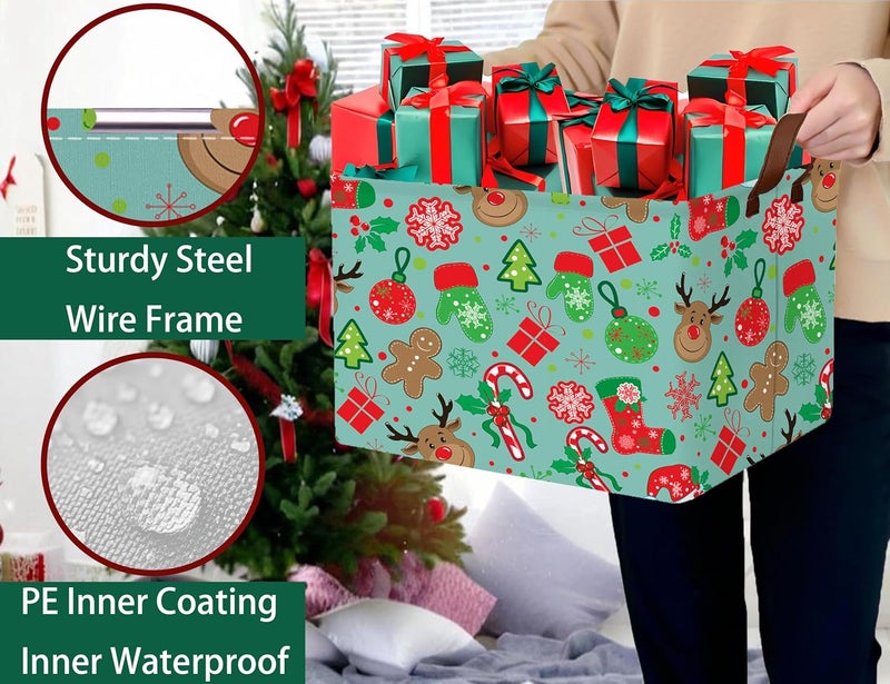BOOHIT Large Christmas Gifts Empty Baskets Kids Collapsible Holiday Storage Bin with Handle (Deer Head Red Socks Hat) - Image 3